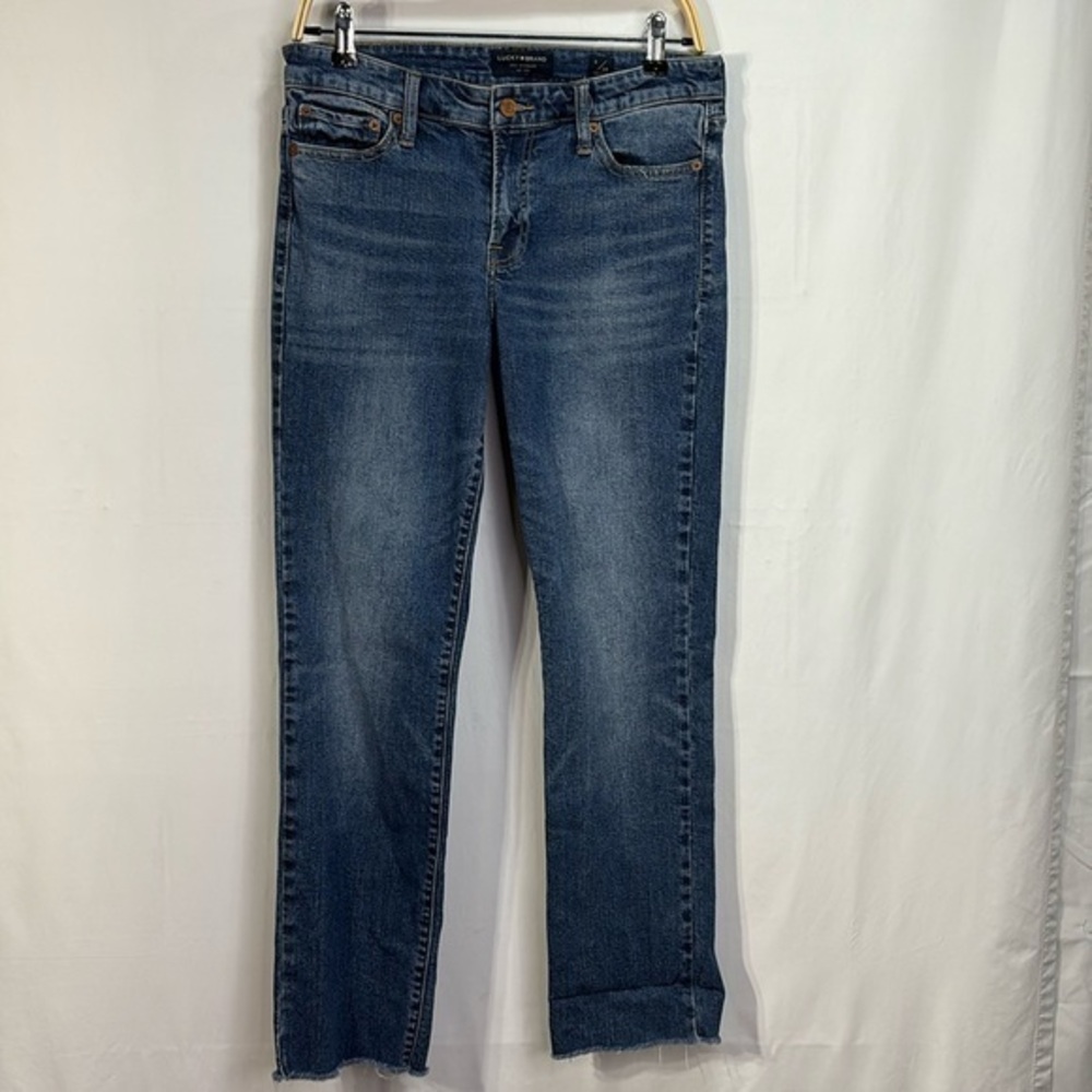 🍋 lucky brand mid rise, straight sweet raw hem jeans